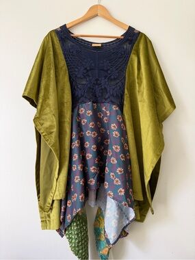 The Morgan Factory Repurposed Upcycled Poncho Kimono One Size Boho Colorful